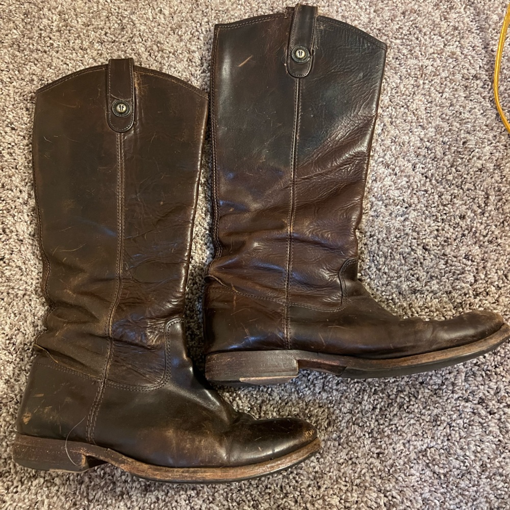 Frye Melissa double sole button lug tall, Brown, 7.5 women’s